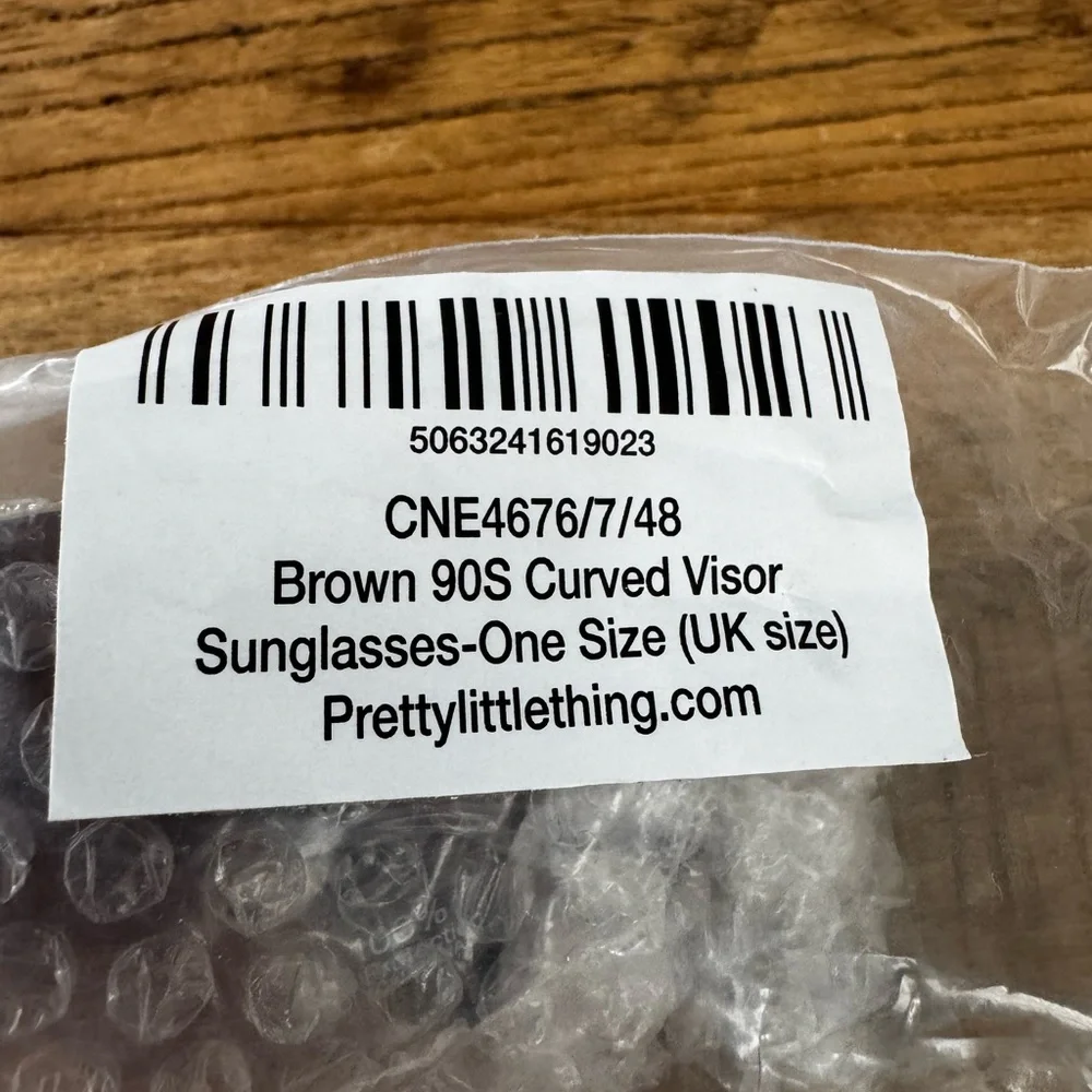 NEW PrettyLittleThing Brown Y2K Curved Visor Glasses - Picture 5 of 10